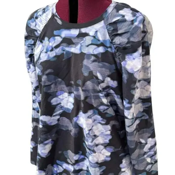NZT Nic + Zoe Blurred Floral Long Sleeve Puff Shoulder Knit Tee Blue NWT Large - Picture 6 of 11